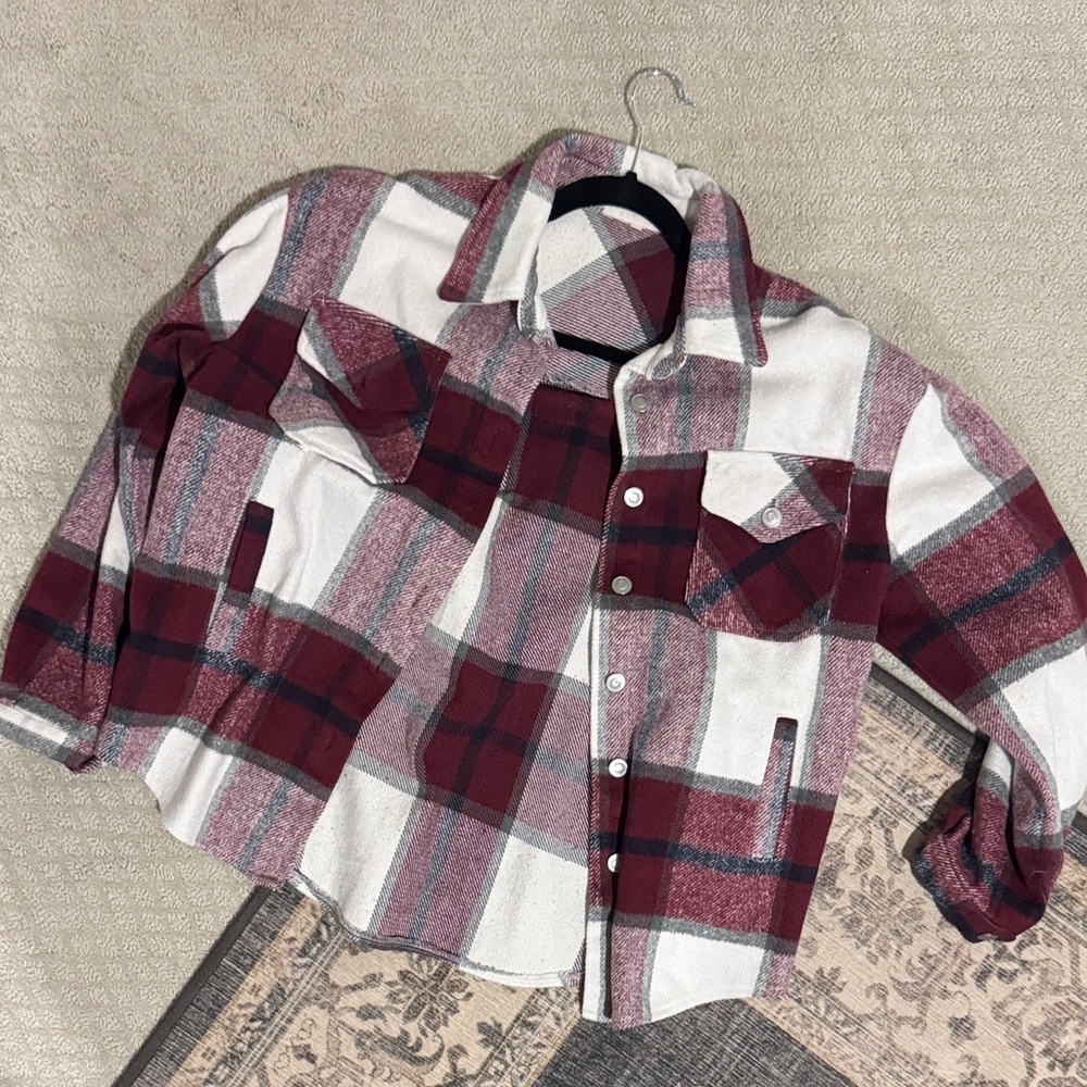 Shacket Plaid Red/Burgundy and White